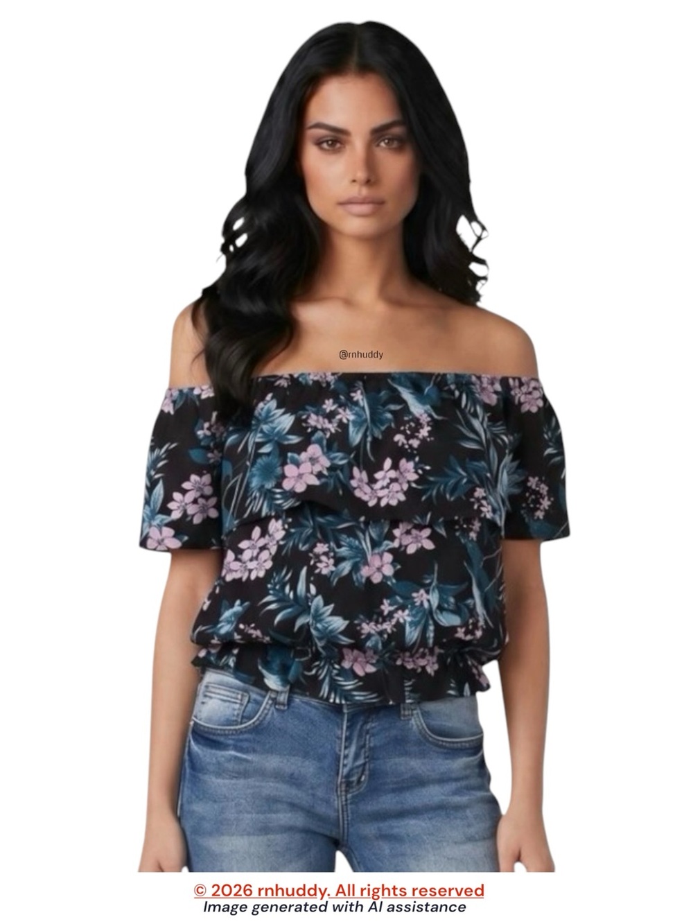 American Eagle M ruffle off shoulder floral blouse